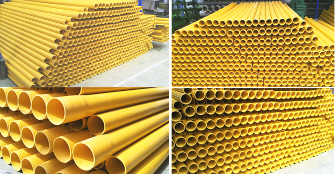 ống nhựa bưu điện - ống nhựa màu vàng - cột bê tông - cáp viễn thông
